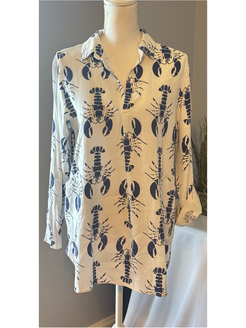 Sigrid Olsen White Tee with Navy Floral Print